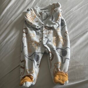 Child of Mine Gray and Orange Animal Print Footie